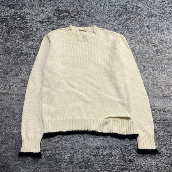 Celine Distressed Sweater Knit Womens Size Small Cream Designer Cashmere Mohair - Picture 3 of 11
